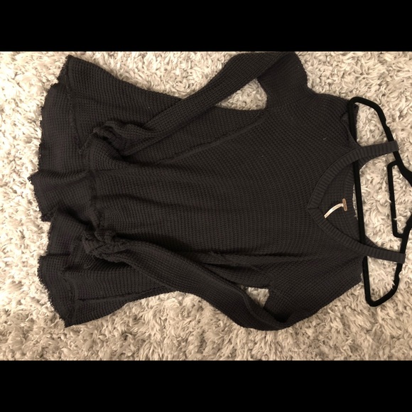 Free People Sweaters - Free People Charcoal Waffle Flowy Sweater